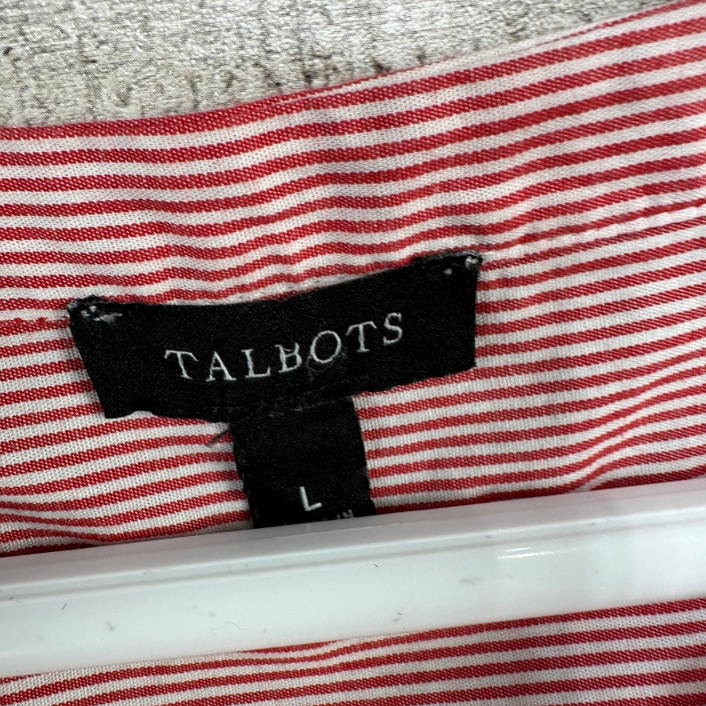 Talbots Red White Striped Eyelet Embroidered Sleeveless V-Neck Top Large Cotton - Picture 4 of 7